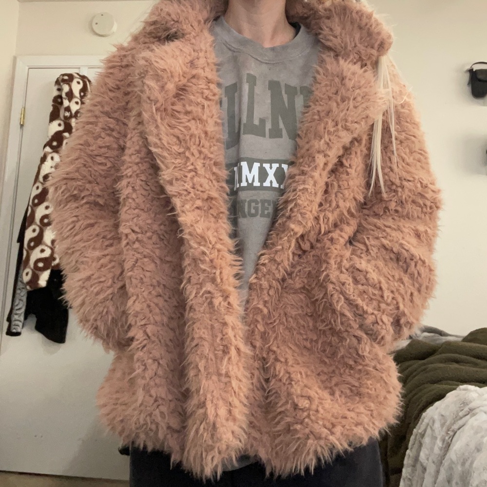 Forever 21 Camel Tan Open Front Collared Faux Fur… - image 3